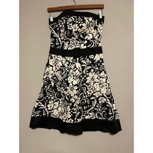 B. Smart Womens Dress Size 10 Black Floral Strapless Belted Whimsigoth HOCO Y2K